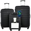 imageWrangler Smart Luggage Set with Cup Holder and USB Port Navy Blue 2 PieceBlack