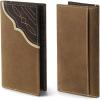 imageWrangler Mens Bifold Wallet with Contrast Corner Patch Genuine Leather Gift for HimBrown Vertical