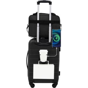 imageWrangler Smart Luggage Set with Cup Holder and USB Port Navy Blue 2 PieceBlack