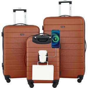 imageWrangler Smart Luggage Set with Cup Holder and USB Port Navy Blue 2 PieceBurnt Orange
