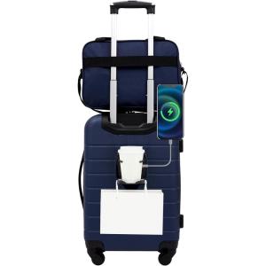 imageWrangler Smart Luggage Set with Cup Holder and USB Port Navy Blue 2 PieceNavy Blue