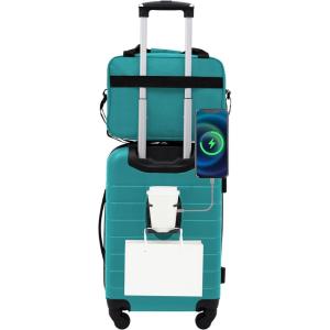 imageWrangler Smart Luggage Set with Cup Holder and USB Port Navy Blue 2 PieceTeal